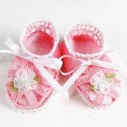 Adorable Crocheted Pink & White Sandal Baby Booties - 3-6 mos.